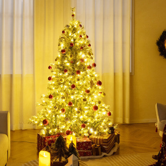 6/7.5/9 FT Artificial Christmas Tree Pre-Lit Hinged Holiday Tree with 360 Quick Power Connector-6 ft W2B