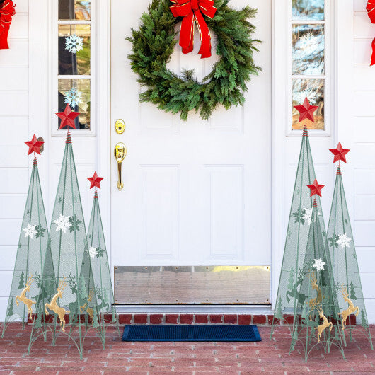 3/3.5/4 Feet Set of 3 Tower Shaped Christmas Trees with Removable Star Toppers W2B