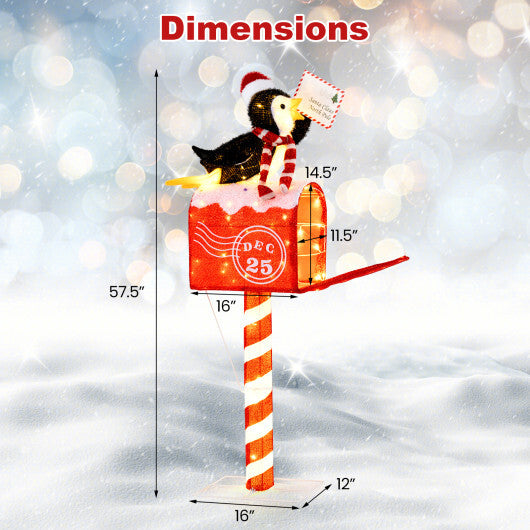 4.8 FT Christmas Lighted Penguin on Mailbox Pre-lit Xmas Decoration with 100 LED Warm White Lights W2B