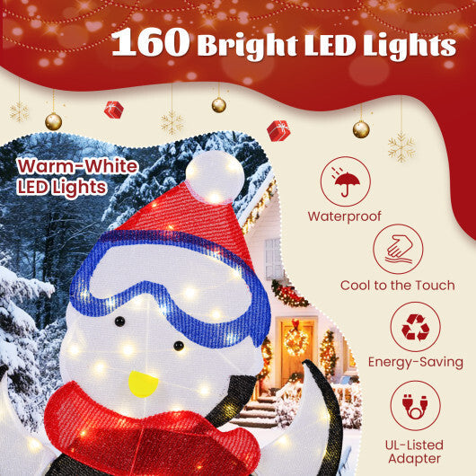 3-Piece 2D Lighted Penguin Family Christmas Decoration with 160 LED Lights W2B