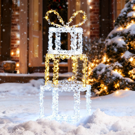 Stacked Lighted Gift Boxes Set of 3 Pre-Lit Christmas Present Box Lights W2B