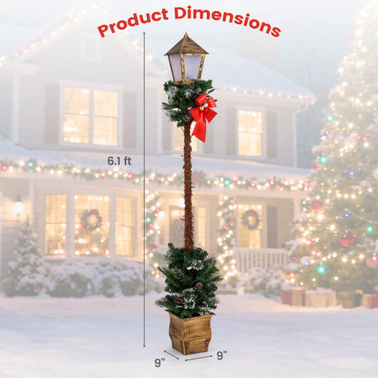 6.1 Feet Christmas Pre-lit Street Lamp with Artificial Greenery and Snow-flocked Branch Tips-Bright White W2B