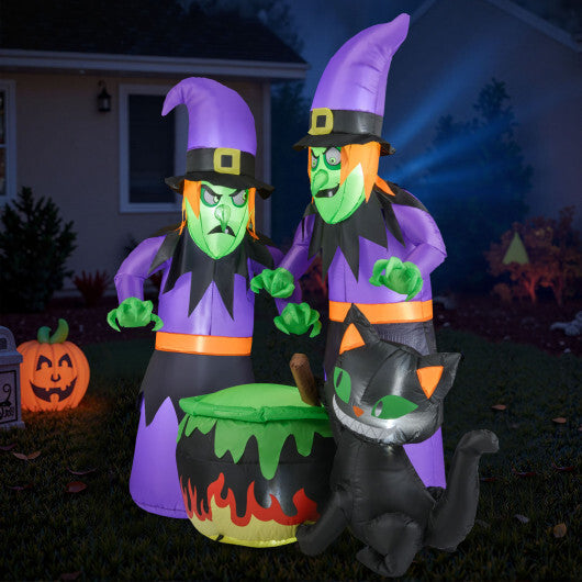 6 Ft Inflatable Halloween Witches with Cauldron & Black Cat W2B