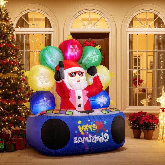 6 Feet Inflatable DJ Santa with Rotating Music Light and Flashing LEDs W2B