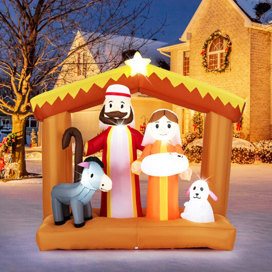 6 Feet Christmas Inflatables Nativity Scene Outdoor Decoration with Built-in LED Lights W2B
