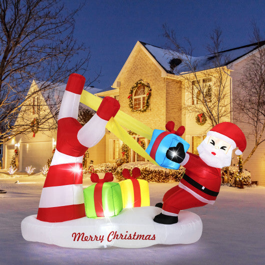 7 Feet Christmas Inflatables Santa with Slingshot and Built-in LED Lights Outdoor Decoration W2B