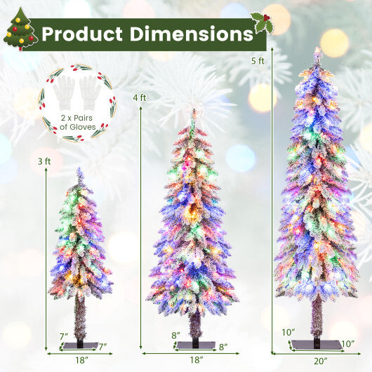Artificial Christmas Tree Set of 3 with Snow-flocked Branch Tips