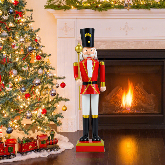 32.5 Inch Christmas Nutcracker with High Hat and Beautiful Scepter-White & Golden W2B