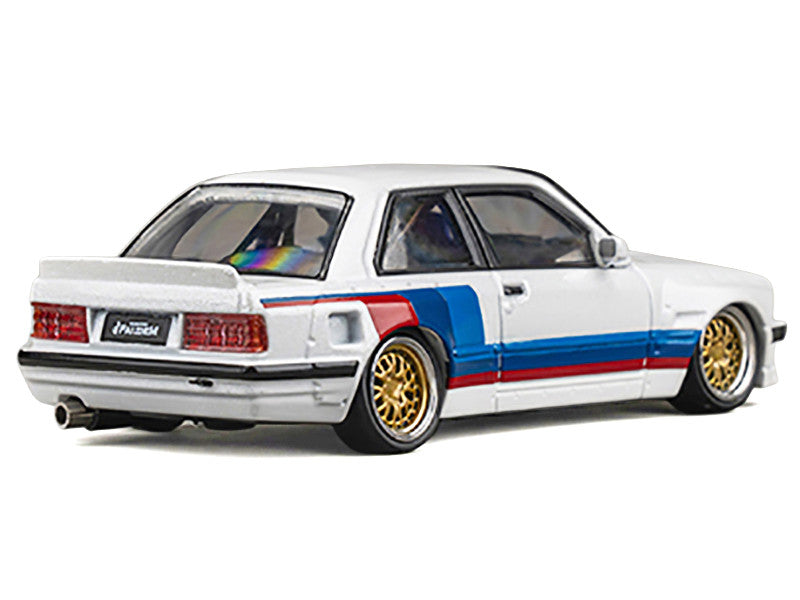 Pandem E30 V1 White with Stripes and Extra Wheels 1/64 Diecast Model Car by CM Models CM Models