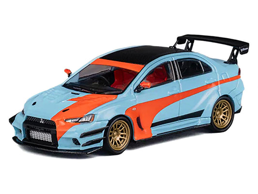 Mitsubishi Lancer Evolution X Varis RHD (Right Hand Drive) Light Blue with Black Top and Orange Stripes 1/64 Diecast Model Car by CM Model CM Models