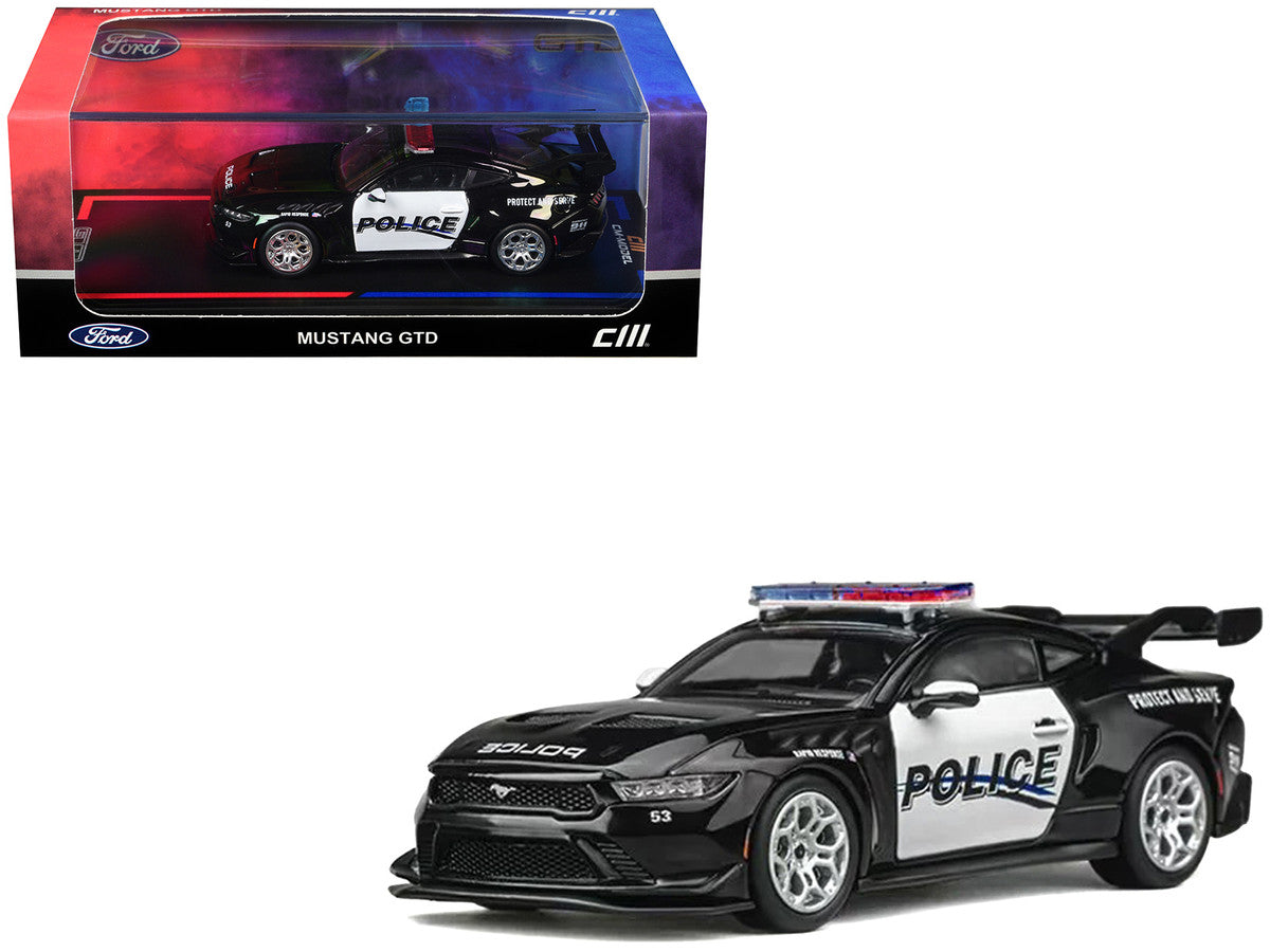 Ford Mustang GTD "Police" Black and White 1/64 Diecast Model Car by CM Models CM Models