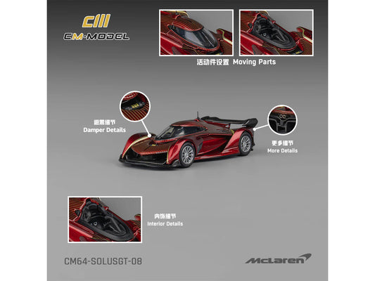 McLaren Solus GT Wine Red Metallic with Gold Stripes 1/64 Diecast Model Car by CM Model CM Models