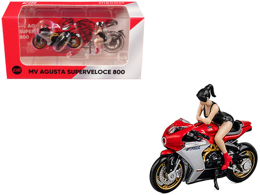 MV Agusta Superveloce 800 Motorcycle Red and Silver with Figure 1/64 Diecast Model by CM Model CM Models