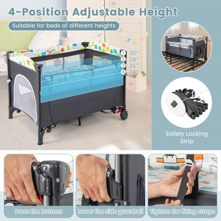 Grey Foldable Baby/Toddler Playpen Bassinet Bed Crib Music Box FastFurnishings