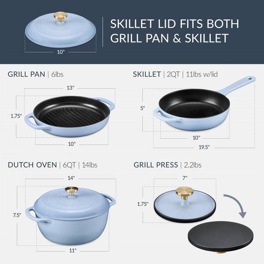 6-Piece Baby Blue Cast Iron Cookware Set FastFurnishings