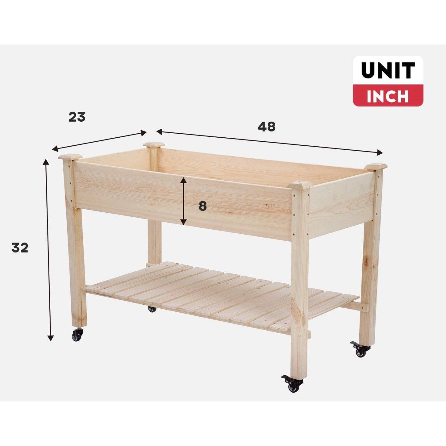 2ft x 4ft Outdoor Solid Fir Wood Raised Garden Bed Planter Box on Locking Wheels FastFurnishings