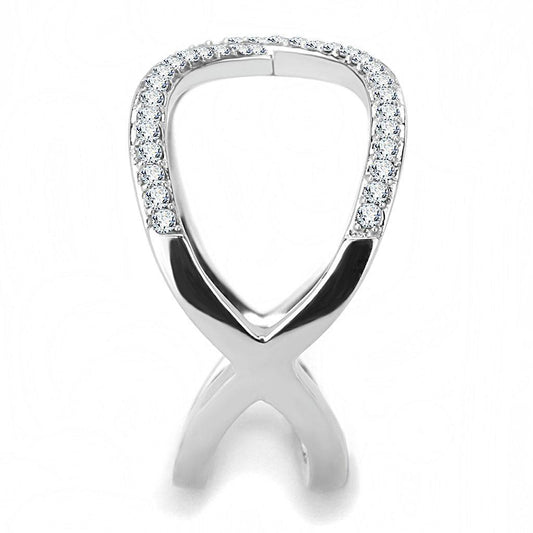 DA058 - High polished (no plating) Stainless Steel Ring with AAA Grade CZ in Clear Alamode