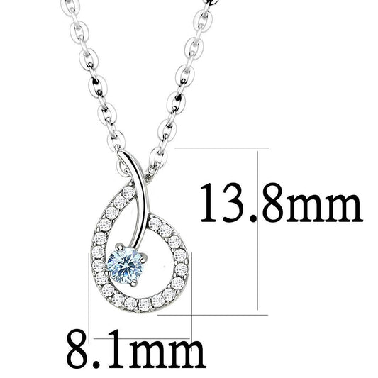 DA090 - High polished (no plating) Stainless Steel Chain Pendant with AAA Grade CZ in Sea Blue Alamode