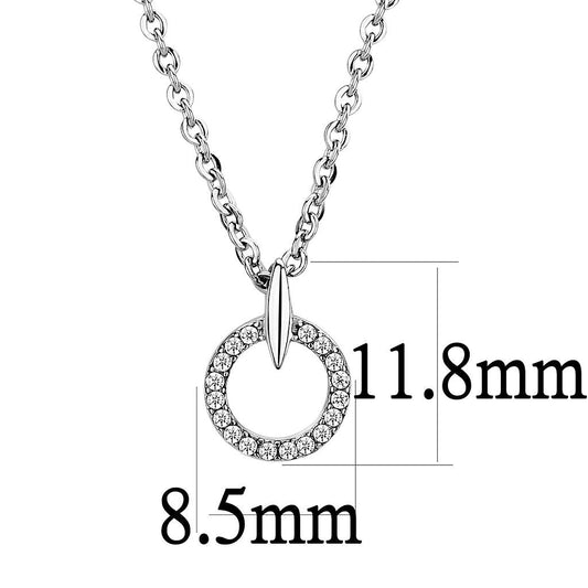 DA091 - High polished (no plating) Stainless Steel Chain Pendant with AAA Grade CZ in Clear Alamode