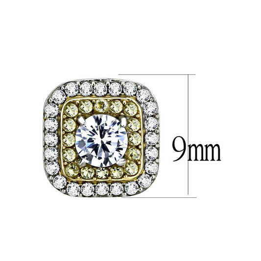 DA220 - Two-Tone IP Gold (Ion Plating) Stainless Steel Earrings with AAA Grade CZ in Clear-1