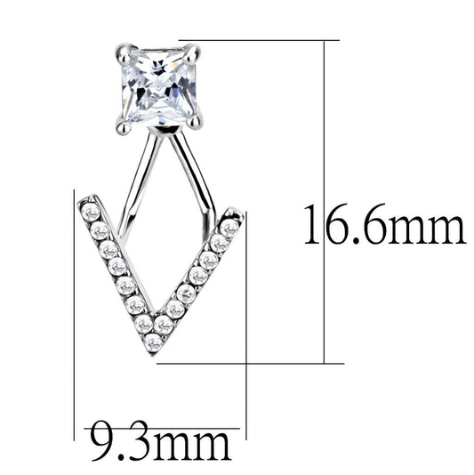 DA292 - High polished (no plating) Stainless Steel Earrings with AAA Grade CZ in Clear-1