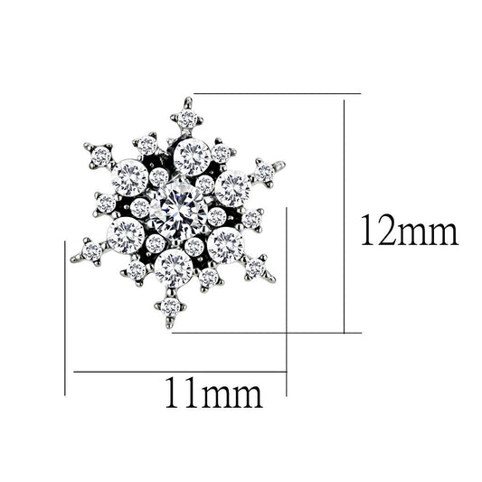 DA294 - High polished (no plating) Stainless Steel Earrings with AAA Grade CZ in Clear-1