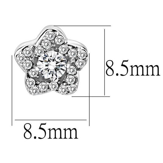 DA297 - High polished (no plating) Stainless Steel Earrings with AAA Grade CZ in Clear-1