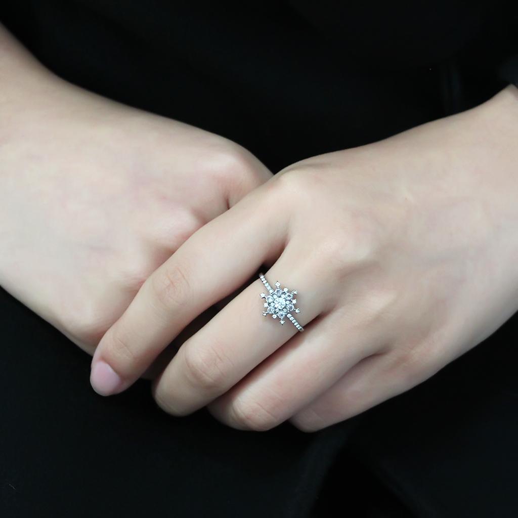 DA317 - No Plating Stainless Steel Ring with AAA Grade CZ in Clear Alamode