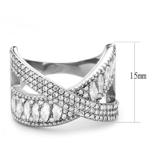 DA361 - High polished (no plating) Stainless Steel Ring with AAA Grade CZ in Clear-1