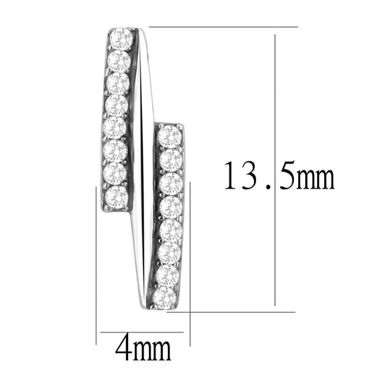 DA369 - High polished (no plating) Stainless Steel Earrings with AAA Grade CZ in Clear-1