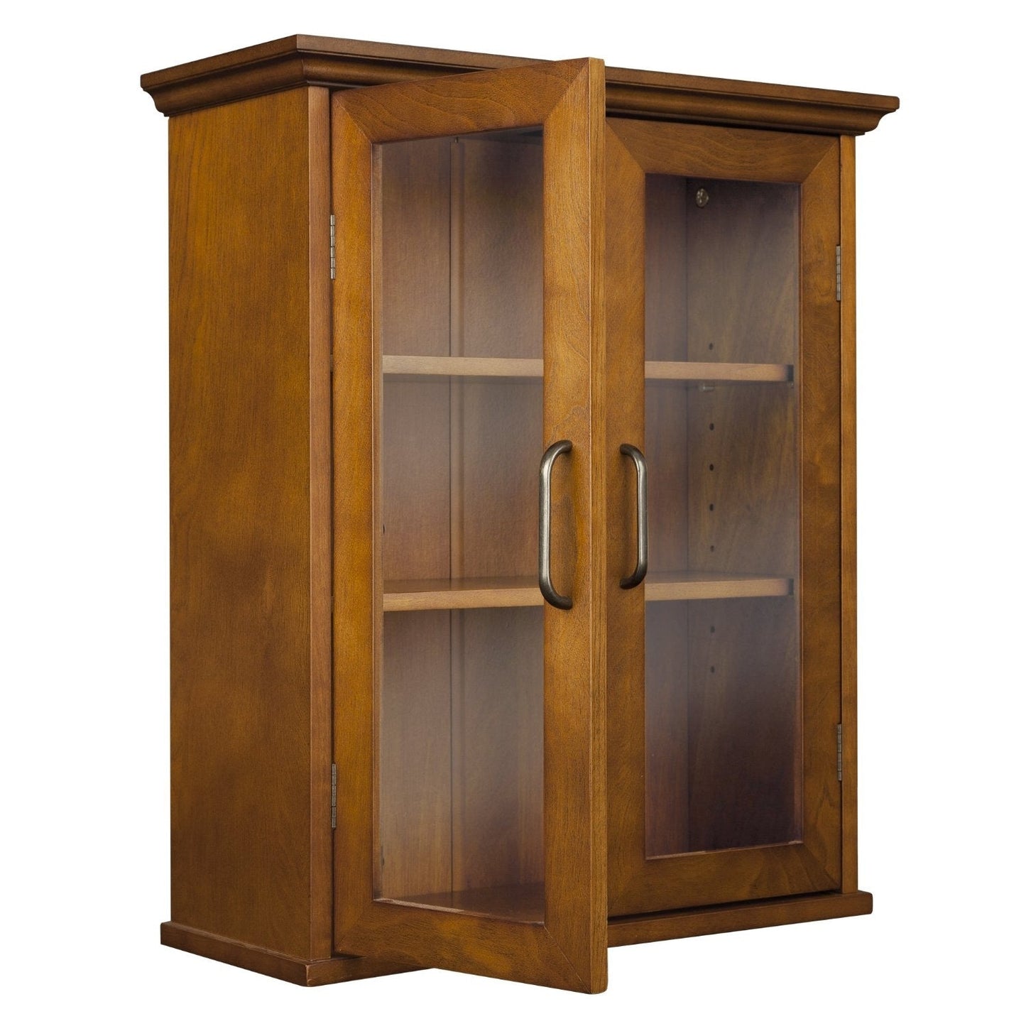 Oak Finish Bathroom Wall Cabinet with Glass 2-Doors & Shelves FastFurnishings