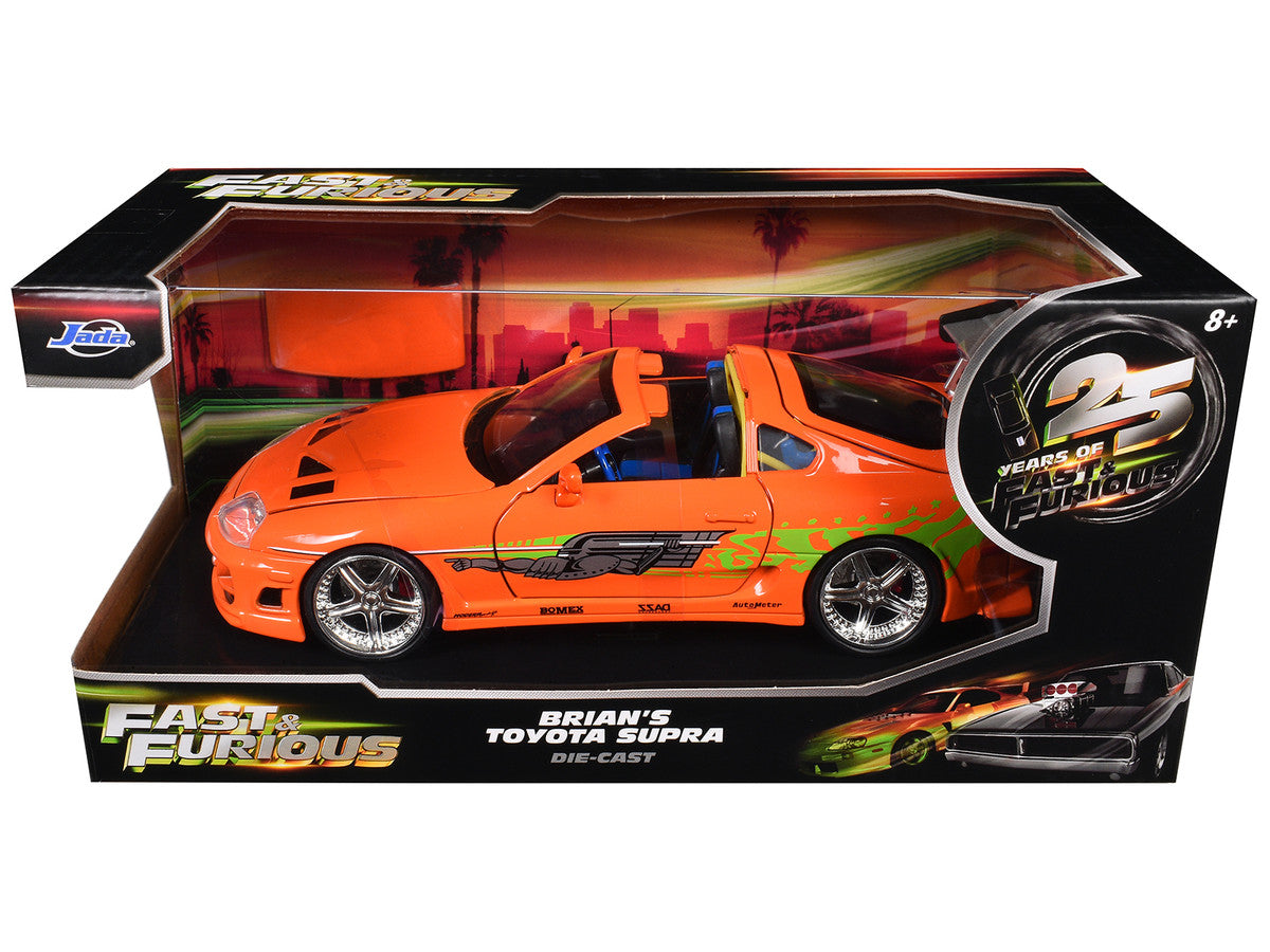 Brian's Toyota Supra Orange with Graphics "Fast & Furious 25th Anniversary" Series 1/24 Diecast Model Car by Jada Jada