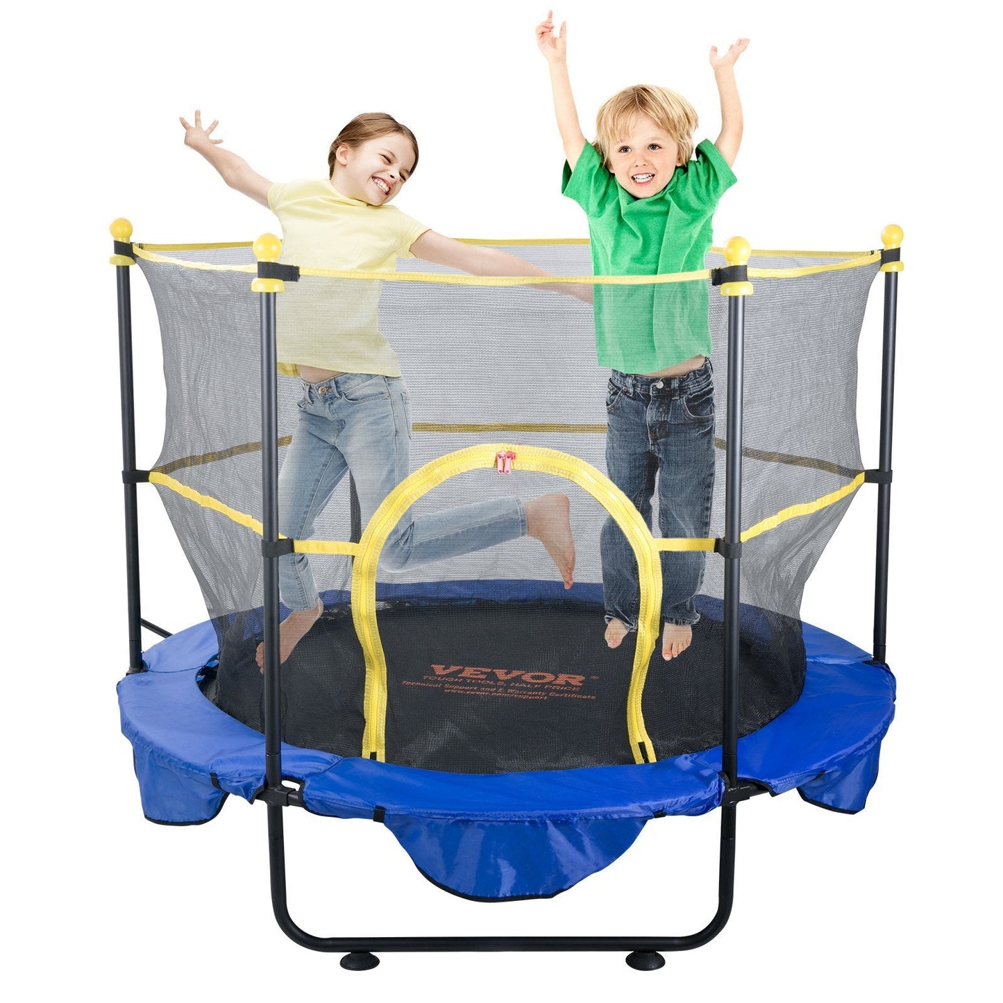 5FT Trampoline for Kids, 60" Indoor Outdoor Trampoline with Safety Enclosure Net, Basketball Hoop and Ocean Balls, Mini Toddler Recreational Trampoline Birthday Gifts for 3+ Years Kids W2B