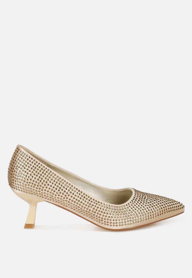 Dinah Rhinestones Embellished Kitten Heel Pumps-5