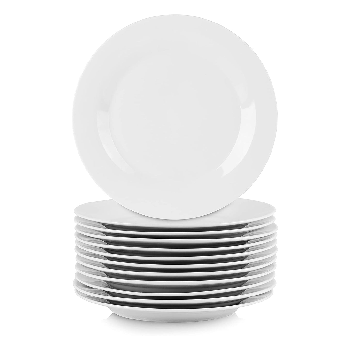 Elama Porcelain 12 Piece Large Round Dinner Plate Set in White W2B