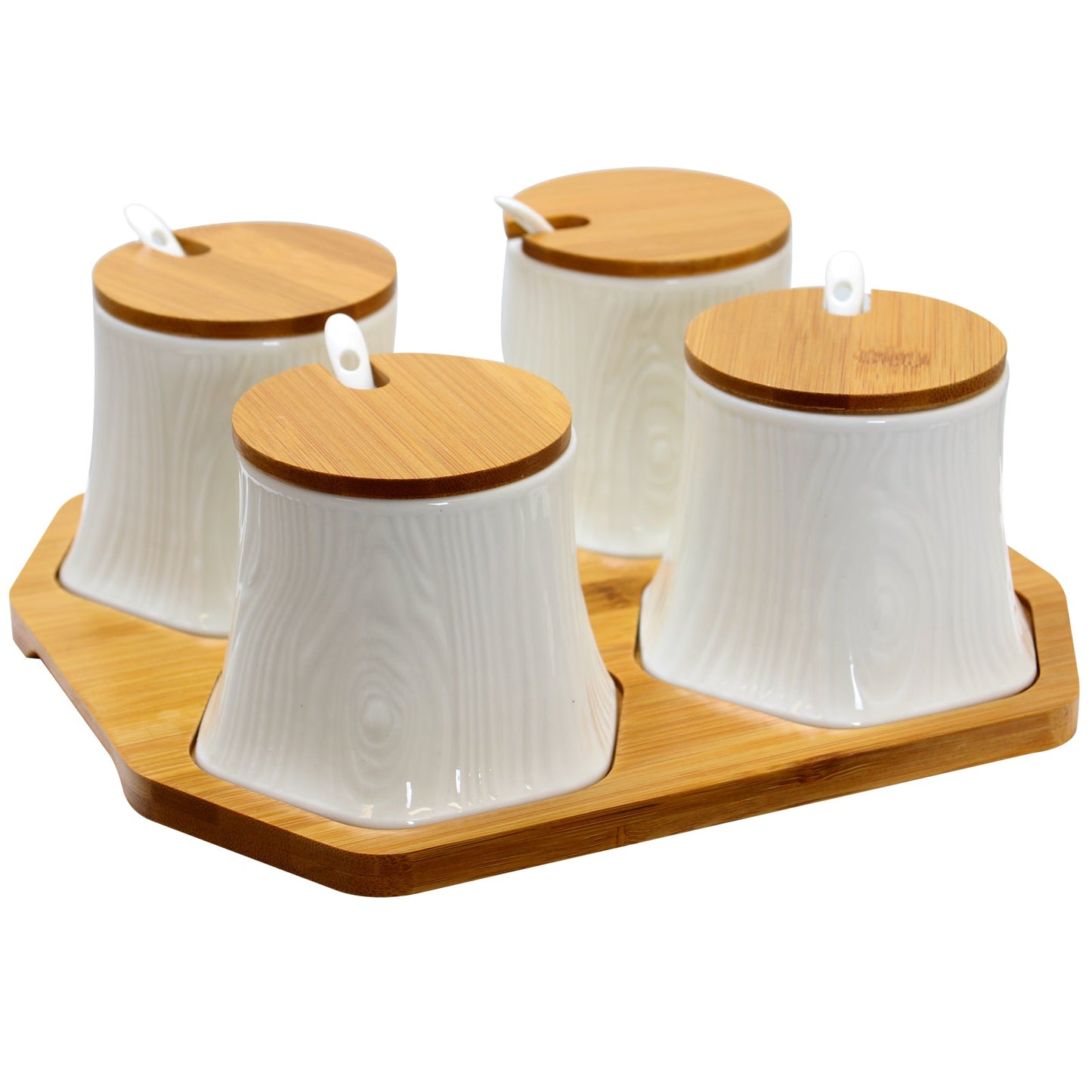 Elama Ceramic Spice, Jam and Salsa Jars with Bamboo Lids & Serving Spoons W2B