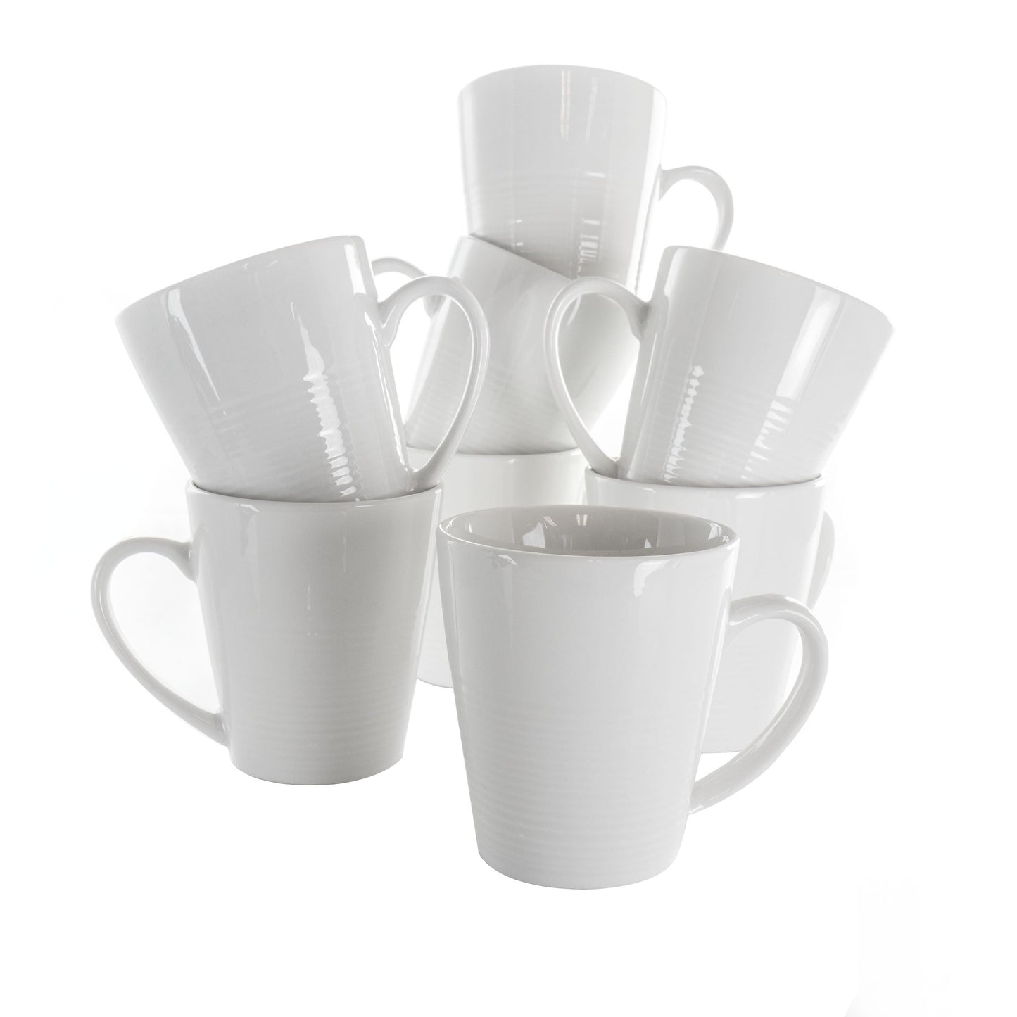 Elama Amie 8 Piece 12 Ounce Porcelain Mug Set in White W2B
