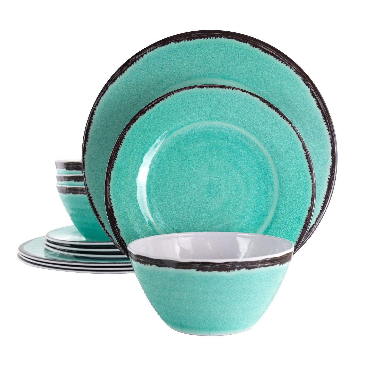 Elama Azul Banquet 12 Piece Lightweight Melamine Dinnerware Set in Turquoise W2B