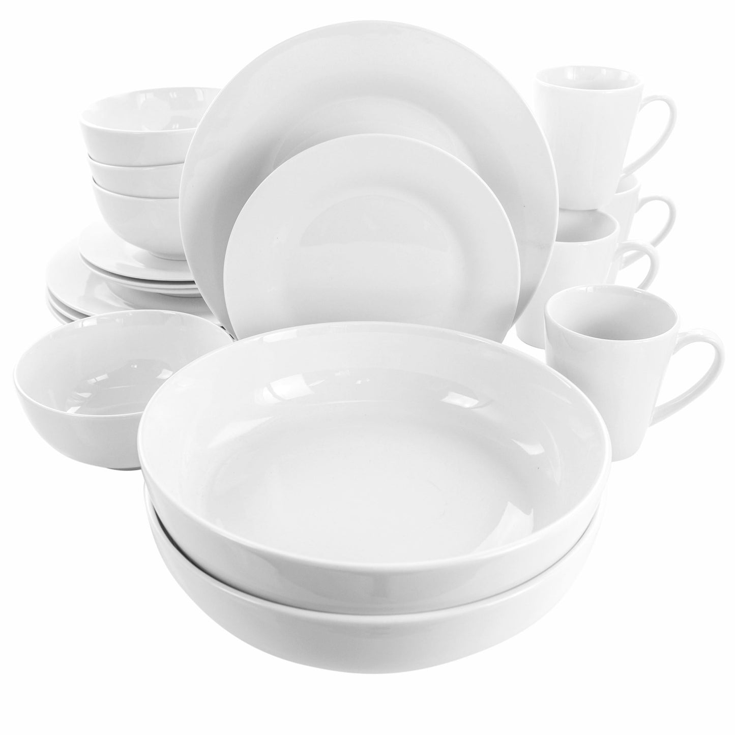 Elama Carey 18 Piece Round Porcelain Dinnerware Set in White W2B