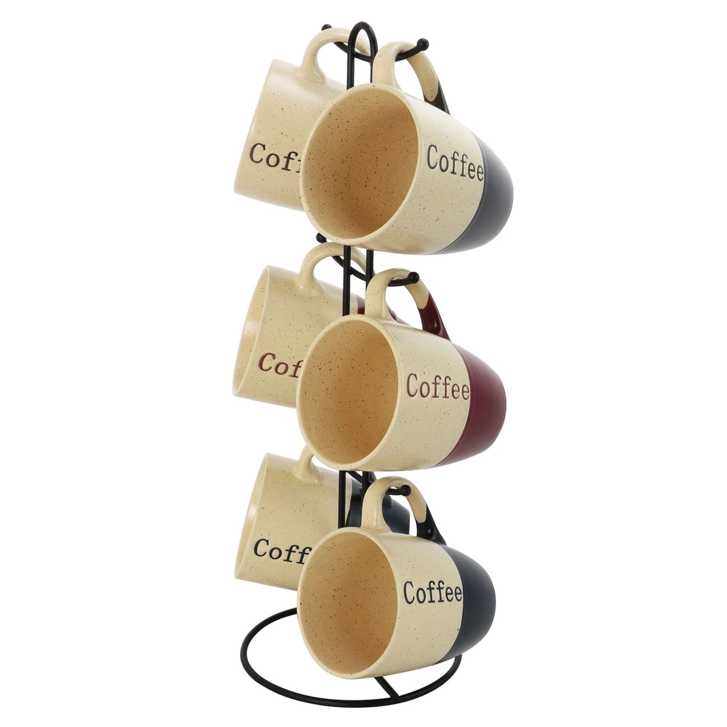 Elama Coffee House 6-Piece 12 oz. Mug Set with Stand, Assorted Colors W2B