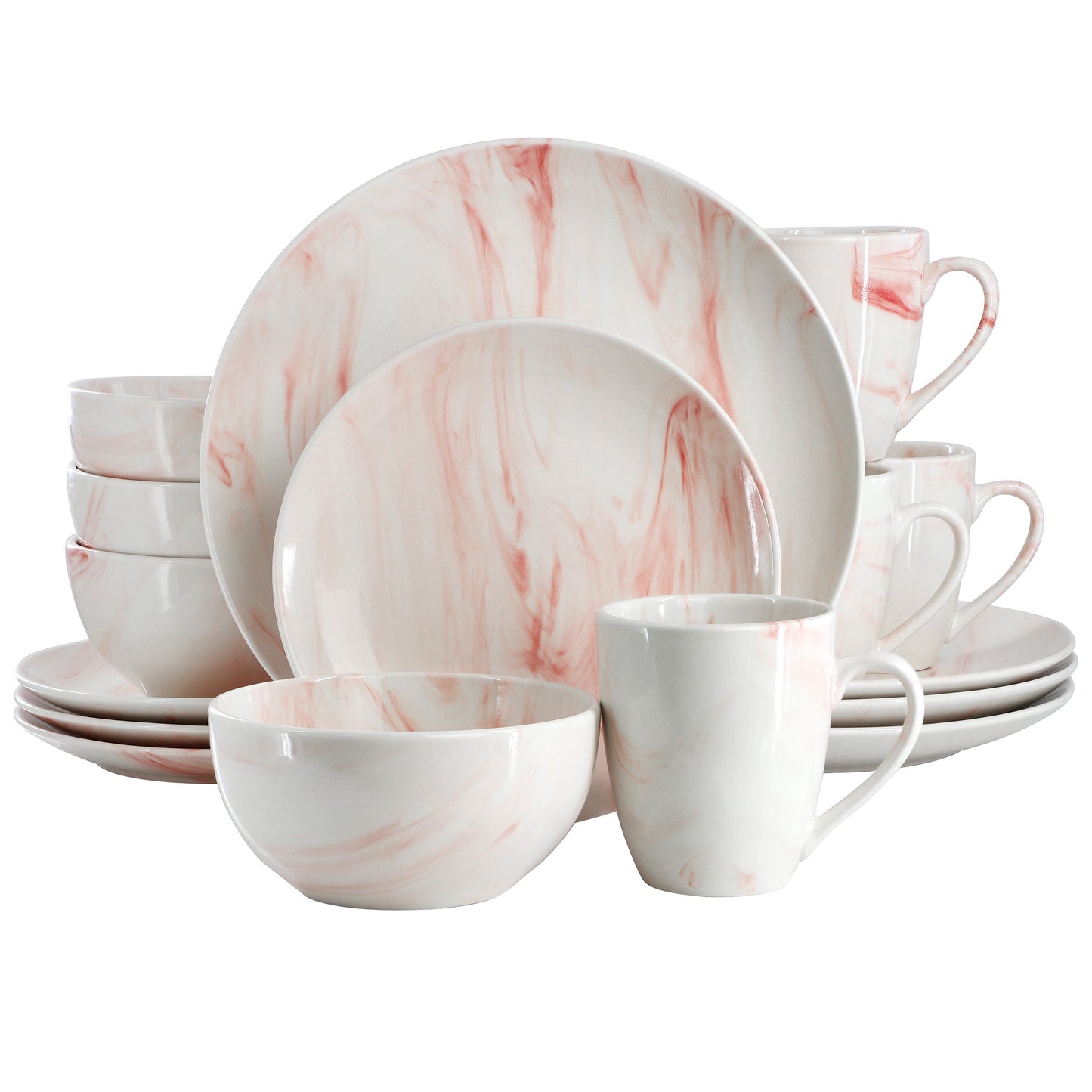 Elama Fine Marble 16 Piece Porcelain Dinnerware Set in Red W2B