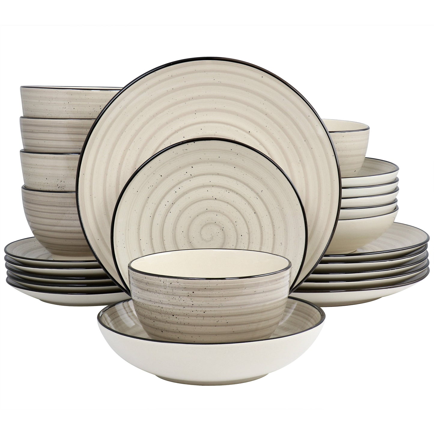 Elama Gia 24 Piece Round Stoneware Dinnerware Set in Cream W2B