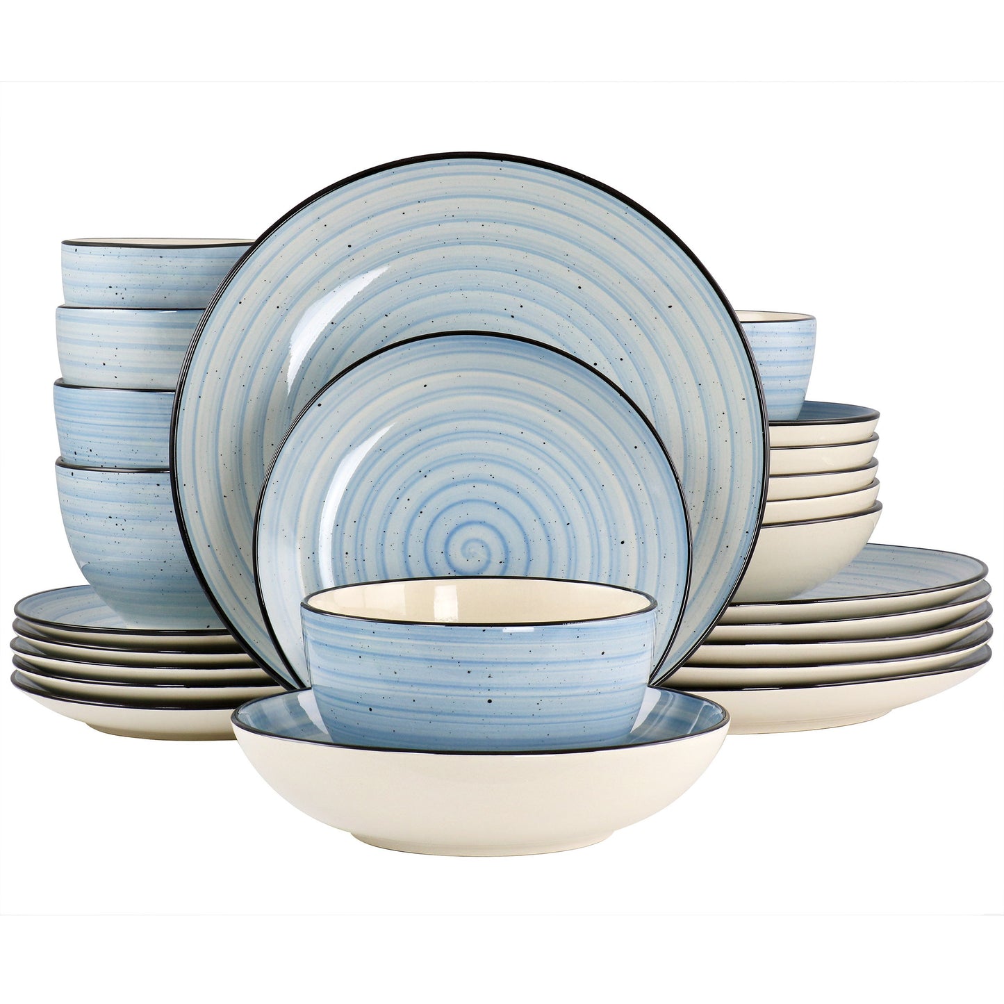 Elama Gia 24 Piece Round Stoneware Dinnerware Set in Light Blue W2B