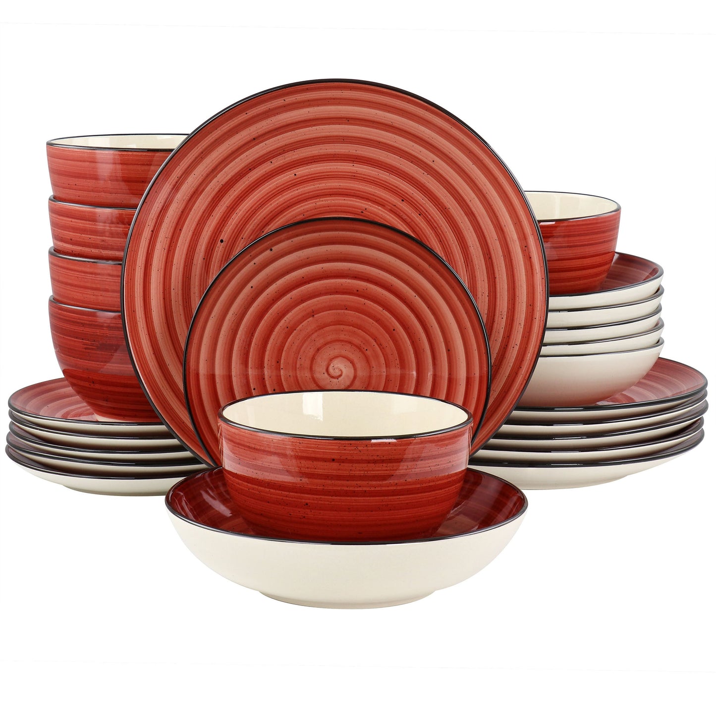 Elama Gia 24 Piece Round Stoneware Dinnerware Set in Red W2B
