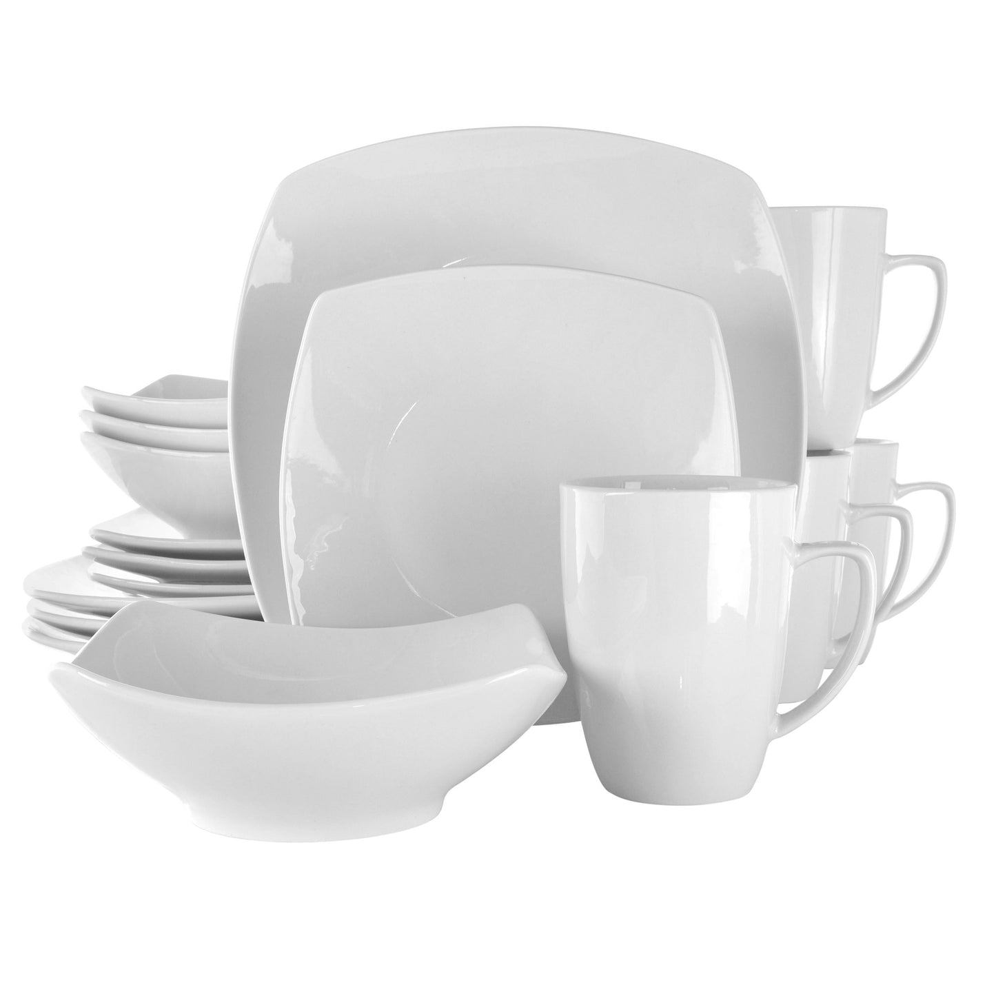 Elama Hayes 16 Piece Square Porcelain Dinnerware Set in White W2B