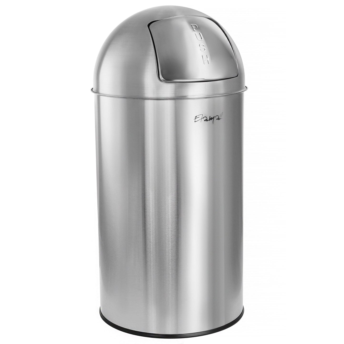 Elama 50 Liter Large 13 Gallon Push Lid Stainless Steel Cylindrical Home and Kitchen Trash Bin in Matte Silver W2B