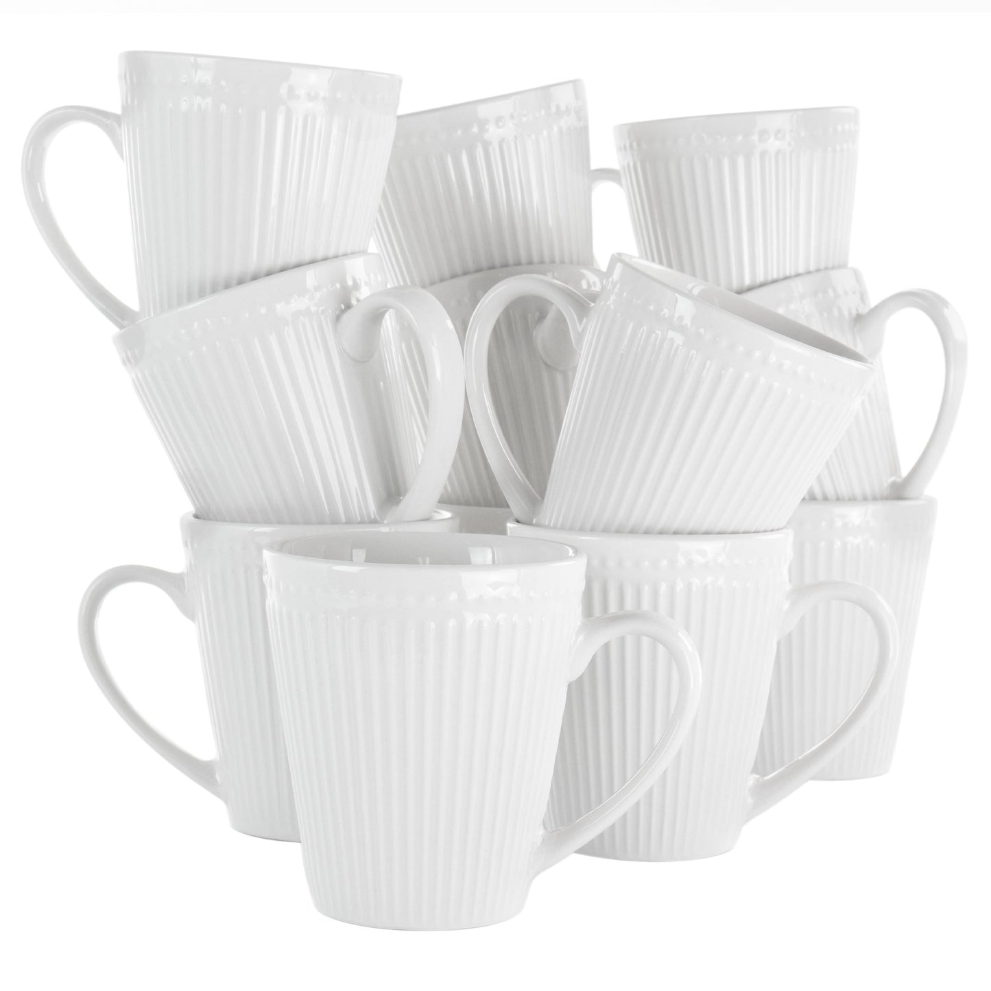 Elama Madeline 12 Piece Porcelain Mug Set in White W2B