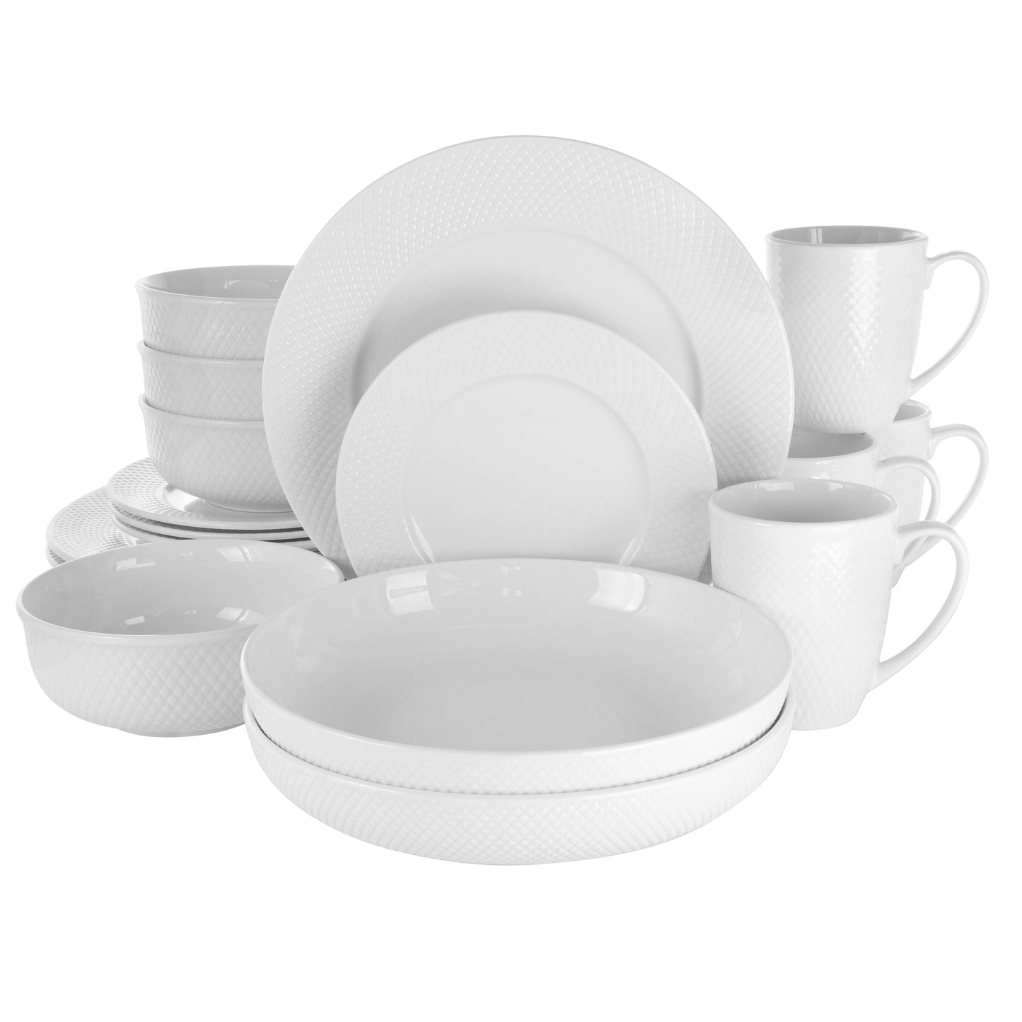 Elama Maisy 18 Piece Round Porcelain Dinnerware Set in White W2B