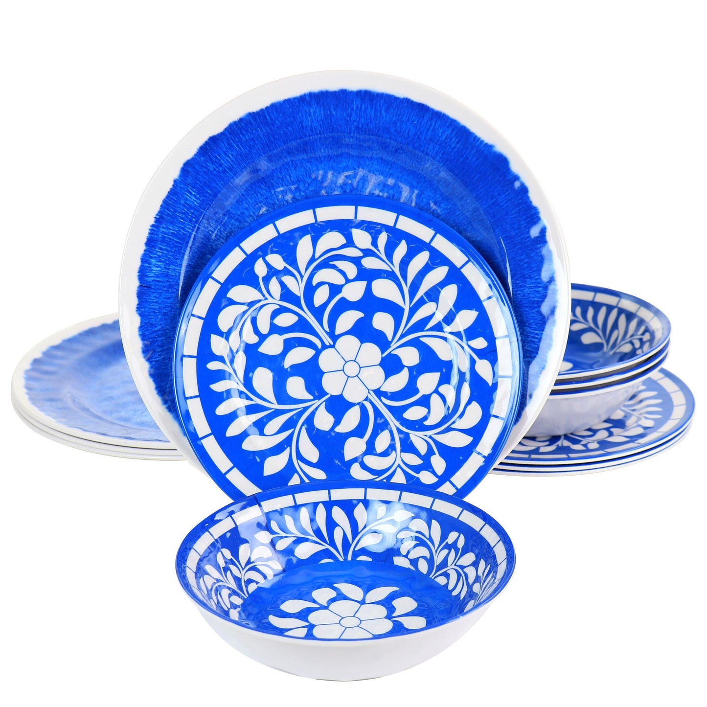 Elama Nelly 12 Piece Melamine Dinnerware Set in Blue W2B