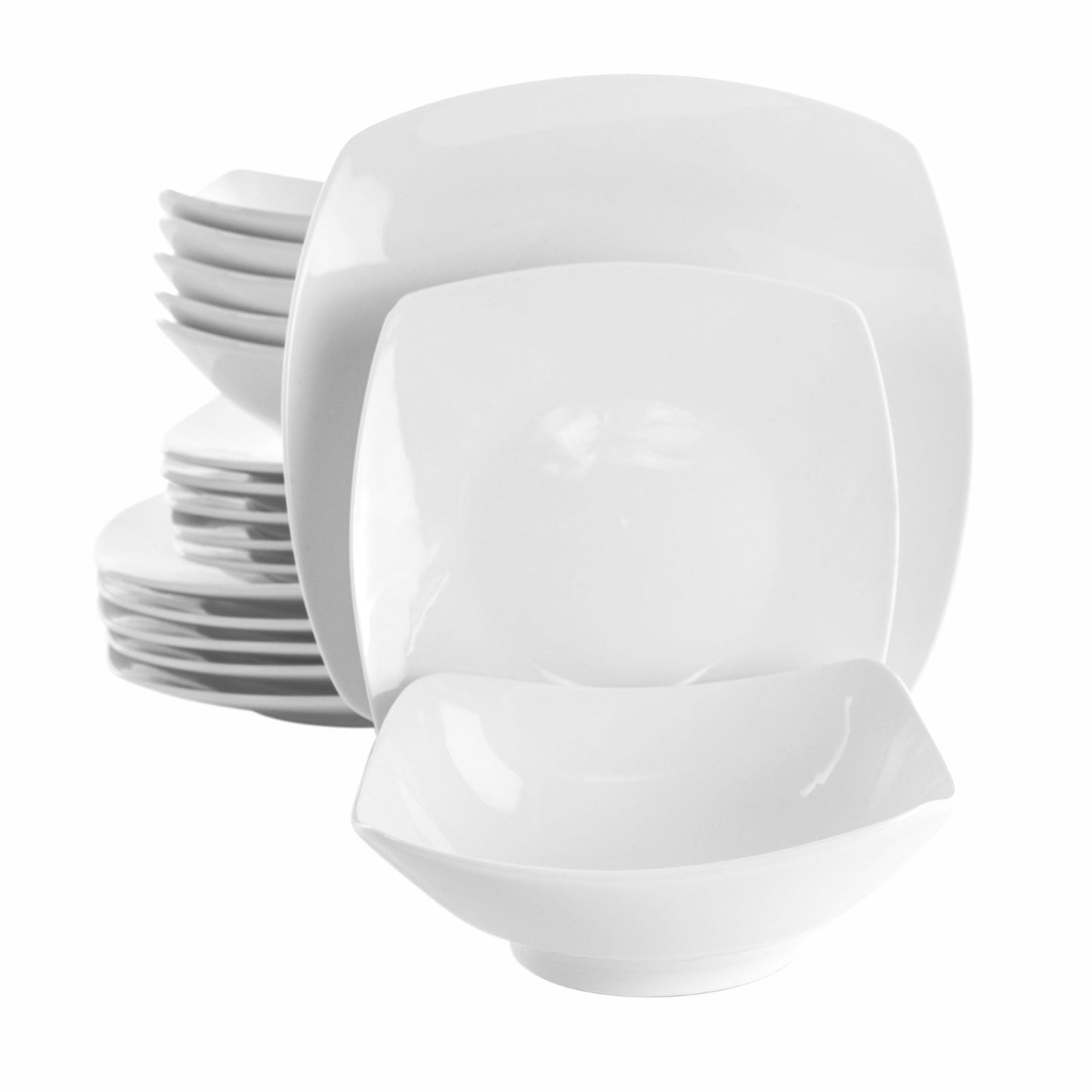 Elama Newman 18 Piece Square Porcelain Dinnerware Set in White W2B